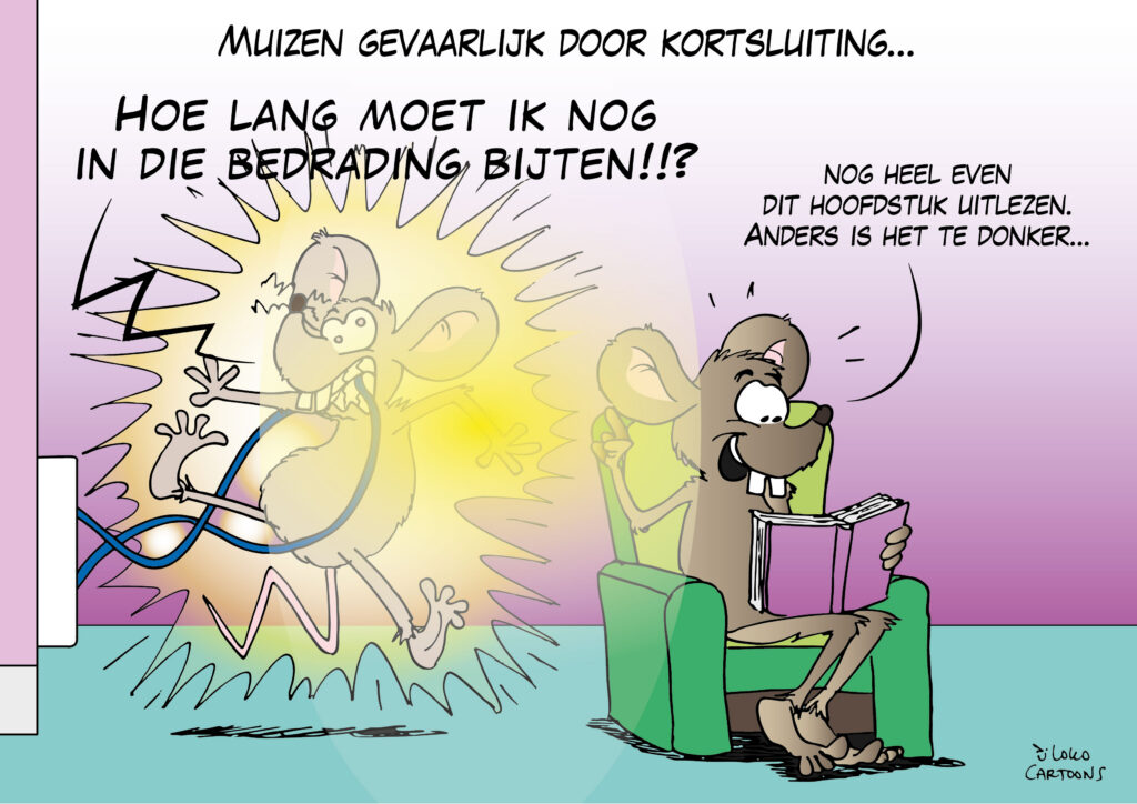 Cartoon 15 Muizen gevaarlijk door kortsluiting